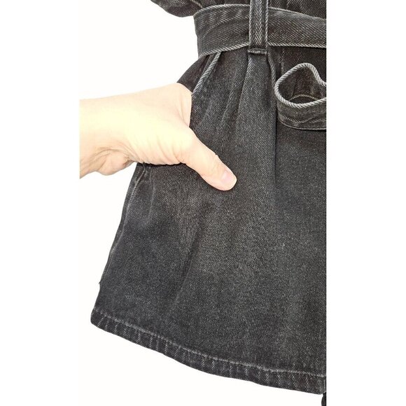 American Eagle AE Paperbag Mom Shorts Sz 4 Black High Rise Tie Belt Button Fly - Picture 6 of 11